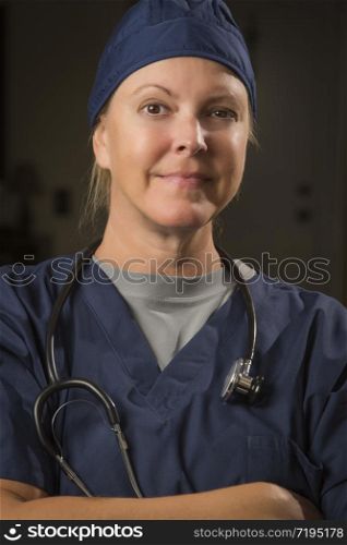 Attractive Female Doctor or Nurse Portrait Wearing Stethoscope.