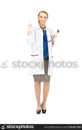 attractive female doctor with her finger up