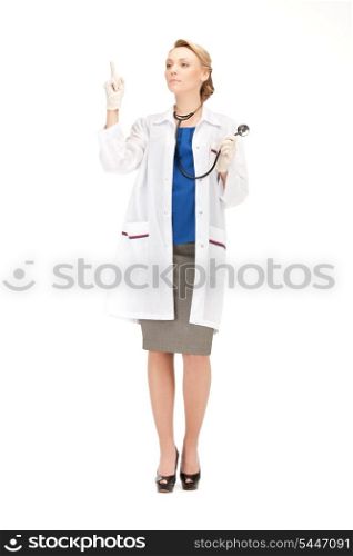 attractive female doctor with her finger up
