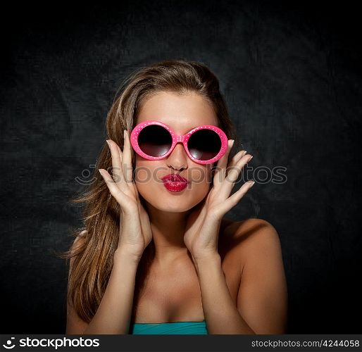 attractive female with glasses in retro vintage look