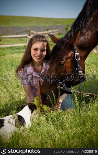 attractive girl basket of apples in the hands. outdoor shot