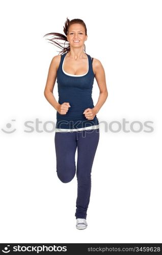 Attractive girl running isolated on white background