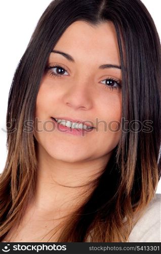 Attractive girl smiling isolated on white background