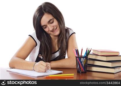 attractive girl student a over white background