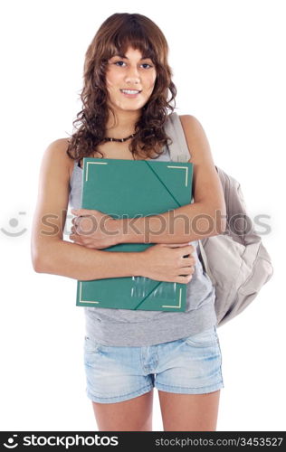 attractive girl student a over white background