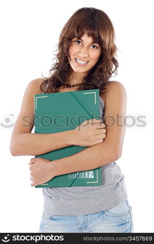 attractive girl student a over white background