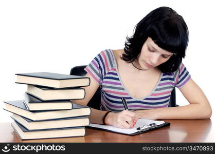 attractive girl student a over white background