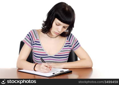 attractive girl student a over white background