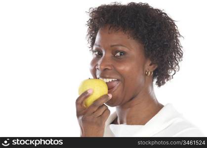 Attractive girl whit an apple a over white background