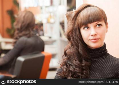attractive girl with beautiful hair in the interior. portrait