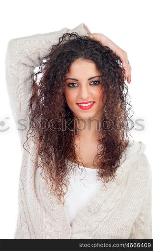 Attractive girl with big black eyes isolated on a white background
