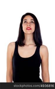 Attractive girl with black t-shirt isolated on a white background