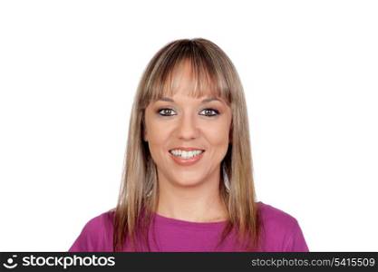 Attractive girl with blond hair isolated on white background