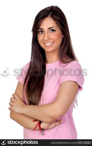Attractive girl with long hair isolated on white background