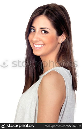 Attractive girl with long hair isolated on white background