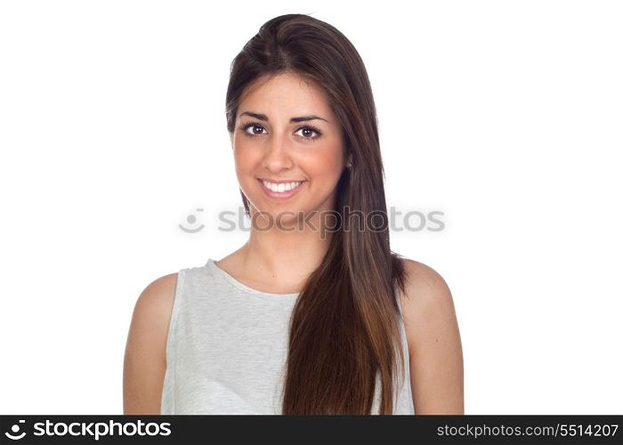 Attractive girl with long hair isolated on white background