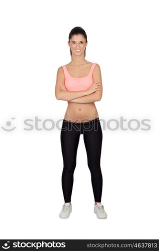 Attractive girl with sports clothes isolated on a white background