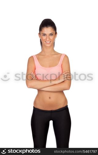 Attractive girl with sports clothes isolated on a white background