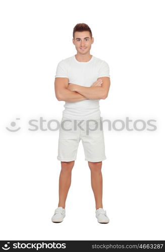 Attractive guy with spiky hair isolated on white background