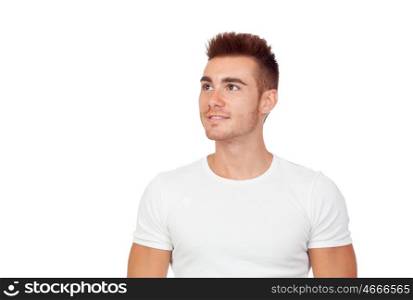 Attractive guy with spiky hair isolated on white background