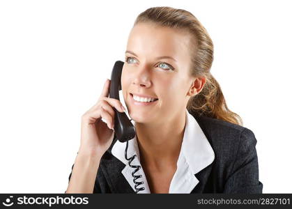 Attractive helpdesk operator on white