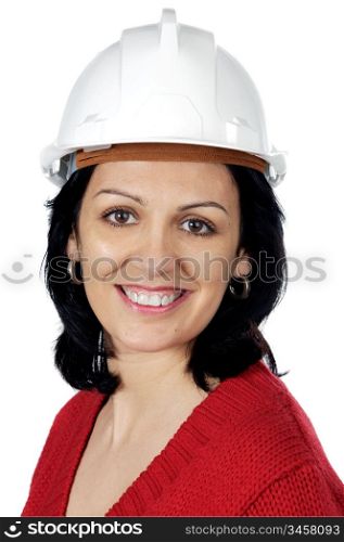 attractive lady architect a over white background