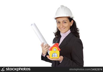 Attractive lady architect on a over white background