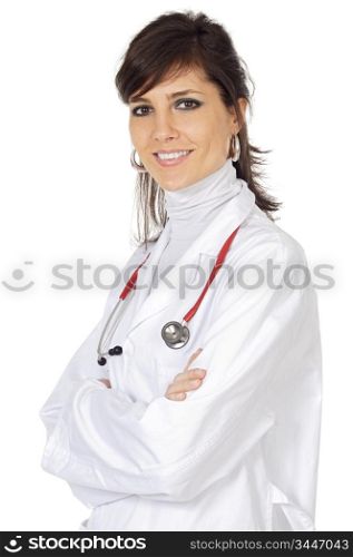 Attractive lady doctor over a white background