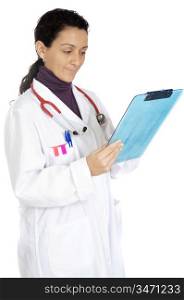 attractive lady doctor over a white background