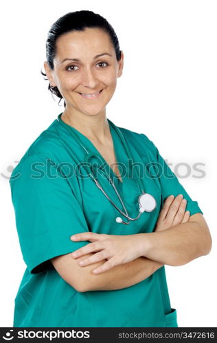 attractive lady doctor over a white background