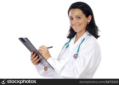 Attractive lady doctor over a white background