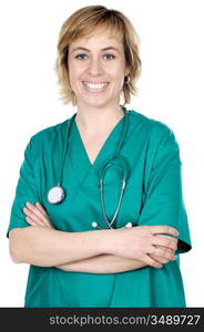 Attractive lady doctor over a white background