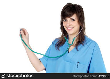 Attractive lady doctor over a white background