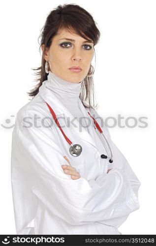 Attractive lady doctor over a white background