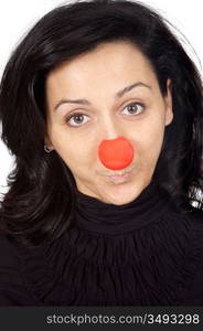 Attractive lady happy with a red nose