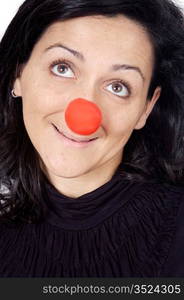 Attractive lady happy with a red nose