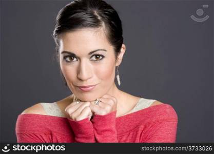 Attractive Lady in Red Confident Looking at Camera