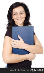Attractive lady loving a book a over white background