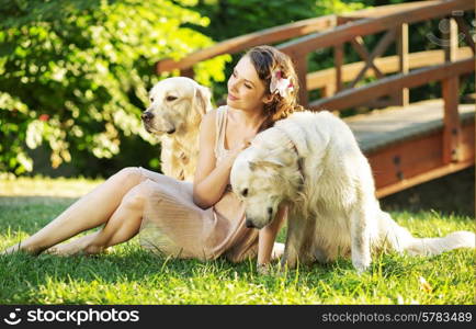 Attractive lady with two dogs