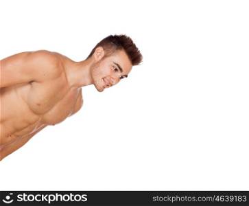 Attractive lifeguard looking isolated on a white background