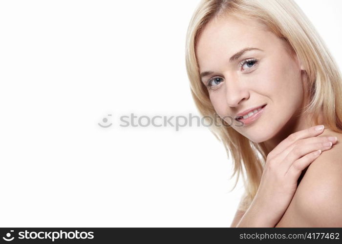 Attractive mature woman on a white background