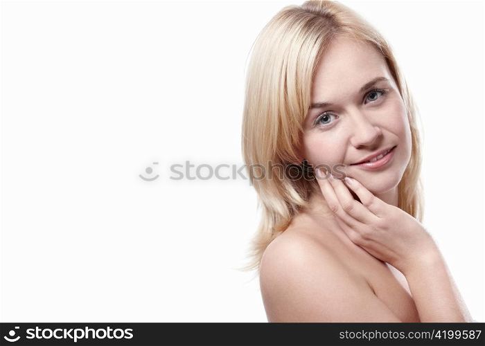 Attractive mature woman on a white background