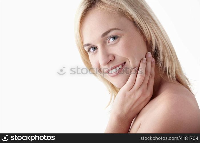Attractive mature woman on white background