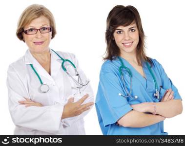 Attractive medical team a over white background