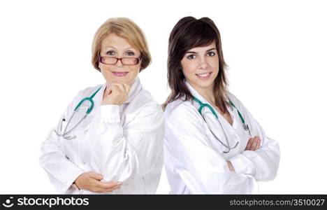 Attractive medical team a over white background