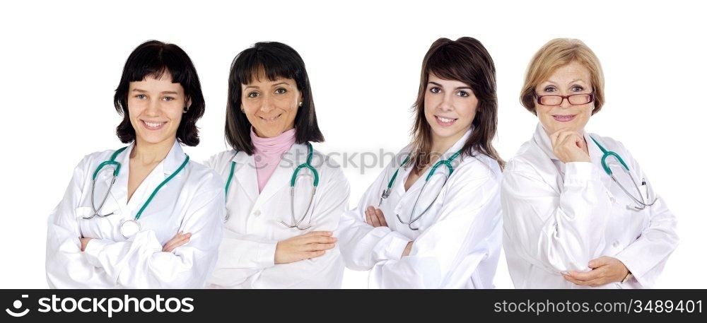 Attractive medical team of woman a over white background