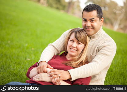 Attractive Mixed Race Couple Portrait in the Park.