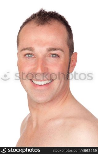 Attractive naked man isolated on white background