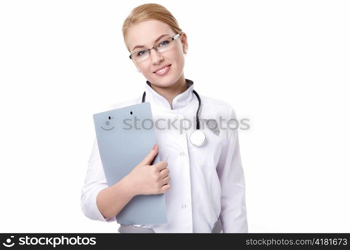 Attractive nurse on a white background