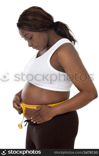 attractive pregnant woman a over white background